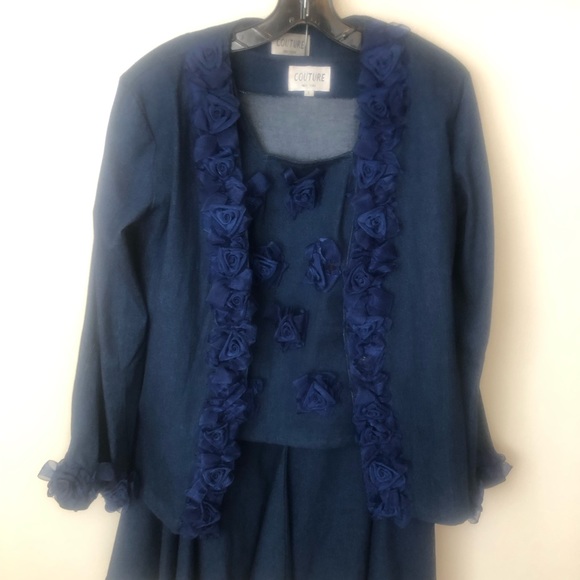 Couture New York three piece stretch blue denim skirt set. - Picture 1 of 4